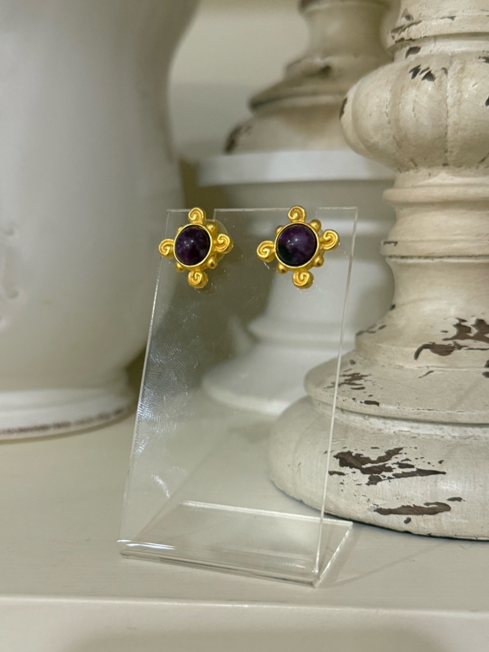 Eclectic Design Purple and Gold Earrings